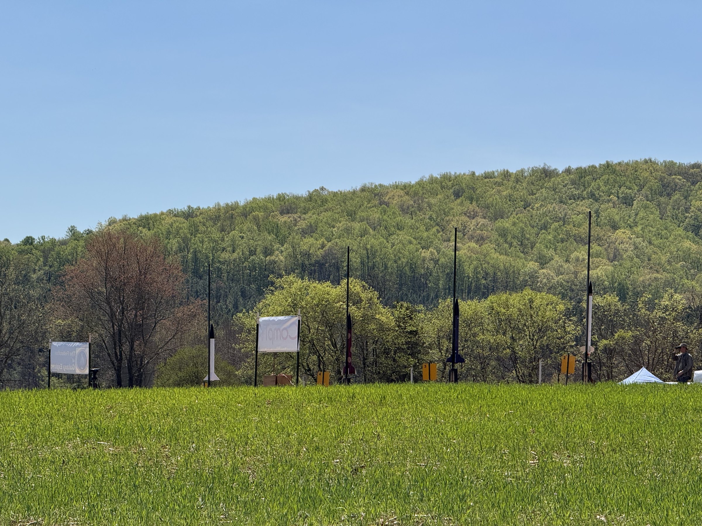 Rockets on rails at a launch field